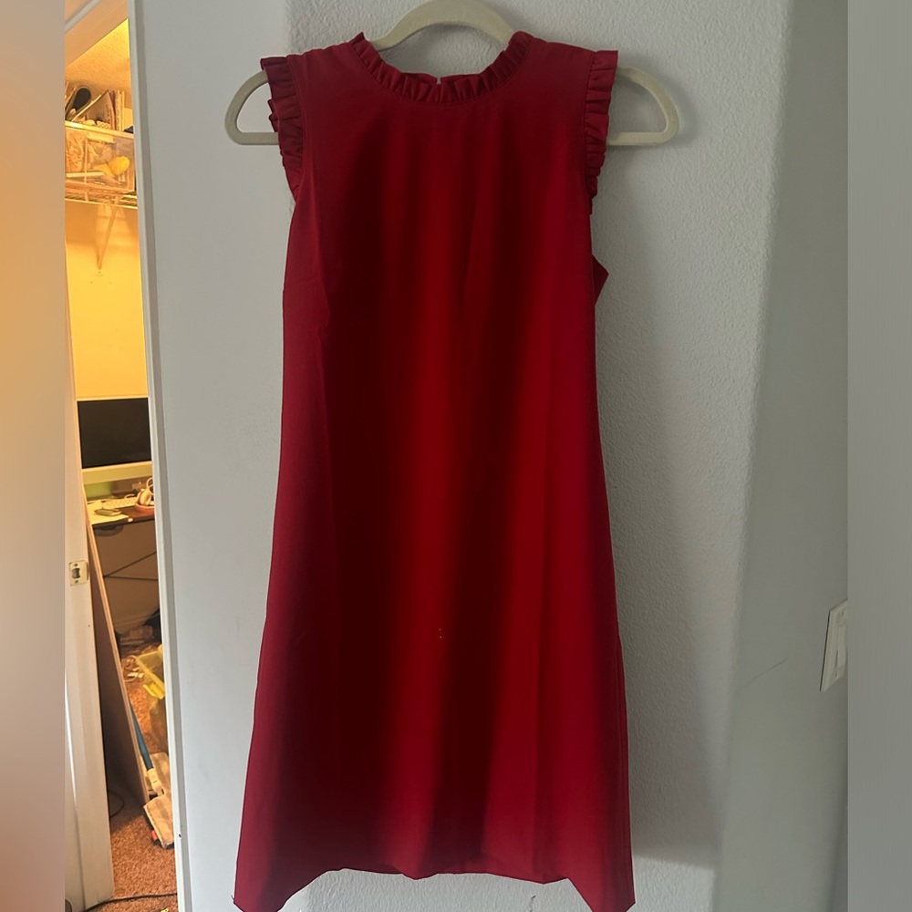 Red J Crew ruffle dress